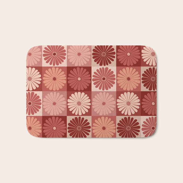 Retro Flowers Check Pattern XI Bath Mat Gallery Image 1