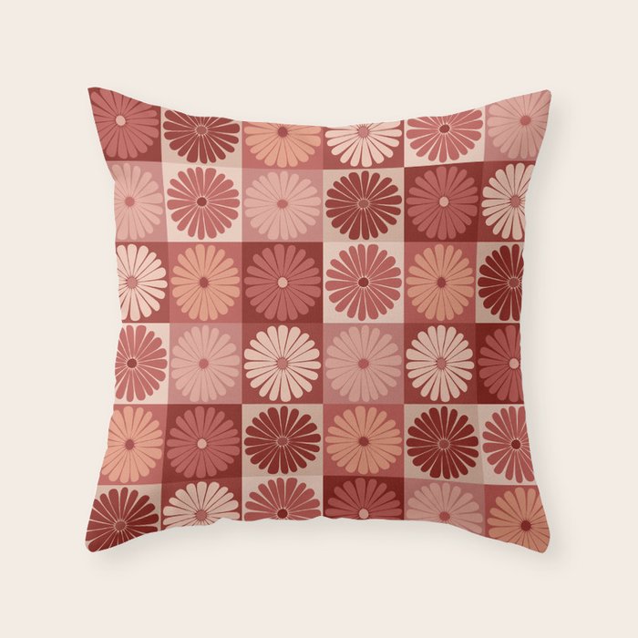 Retro Flowers Check Pattern XI Throw Pillow Gallery Image 6