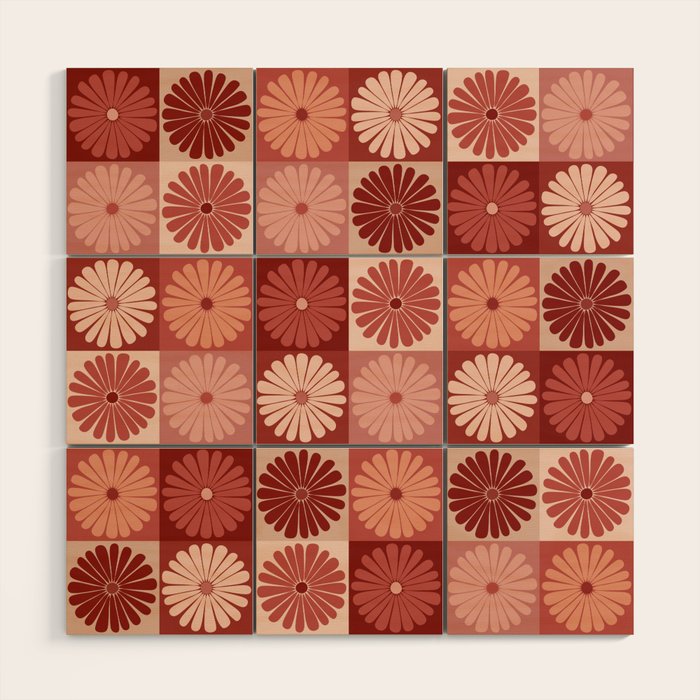 Retro Flowers Check Pattern XI Wood Wall Art Gallery Image 1