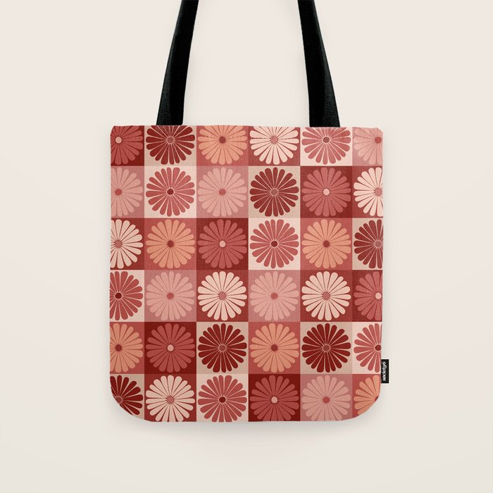Retro Flowers Check Pattern XI Tote Bag Gallery Image 1