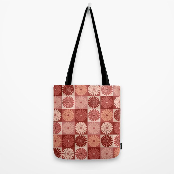 Retro Flowers Check Pattern XI Tote Bag Gallery Image 2