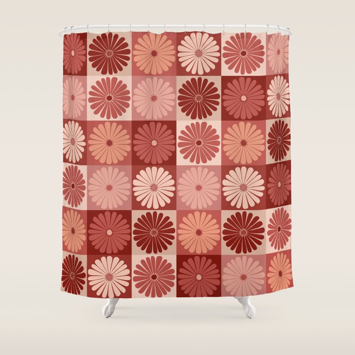 Retro Flowers Check Pattern XI Shower Curtain Gallery Image 1
