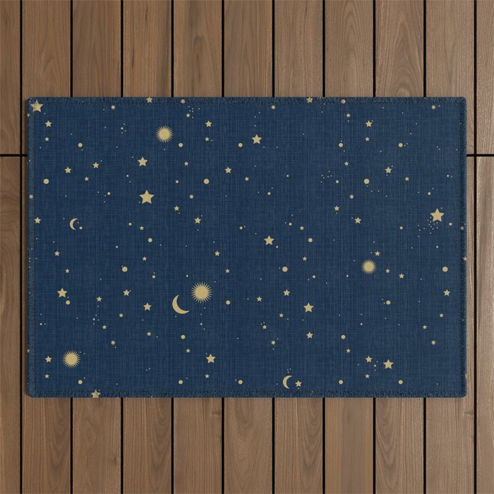Magical Night / Galaxy in Blue and Golden Yellow Shades Outdoor Rug Gallery Image 1