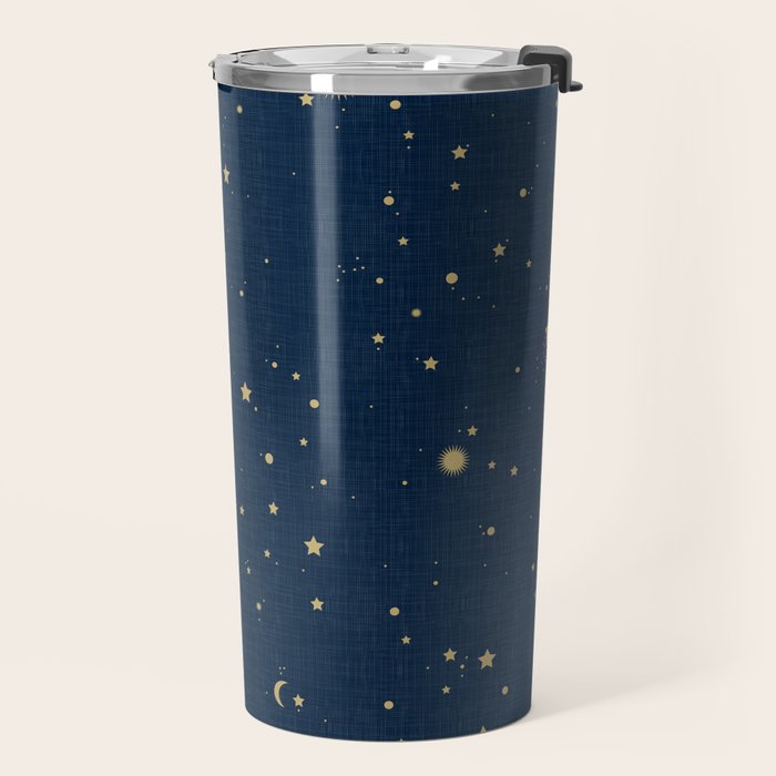 Magical Night / Galaxy in Blue and Golden Yellow Shades Travel Mug Gallery Image 2