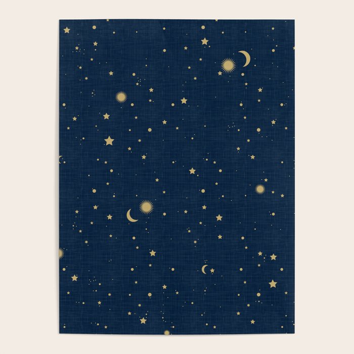Magical Night / Galaxy in Blue and Golden Yellow Shades Poster Gallery Image 1
