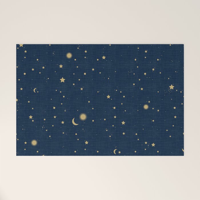 Magical Night / Galaxy in Blue and Golden Yellow Shades Welcome Mat Gallery Image 1