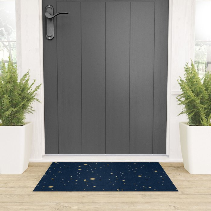 Magical Night / Galaxy in Blue and Golden Yellow Shades Welcome Mat Gallery Image 3