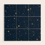 Magical Night / Galaxy in Blue and Golden Yellow Shades Wood Wall Art Gallery Image 1
