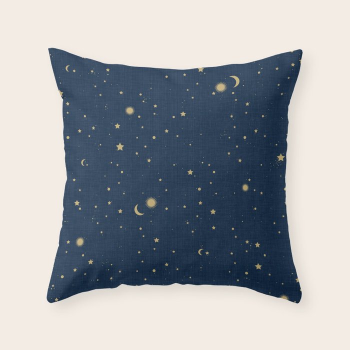 Magical Night / Galaxy in Blue and Golden Yellow Shades Throw Pillow Gallery Image 6