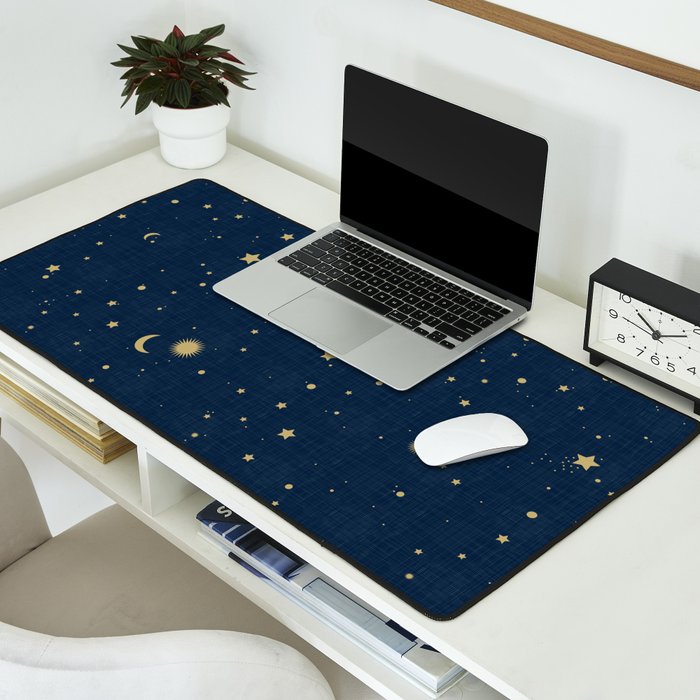 Magical Night / Galaxy in Blue and Golden Yellow Shades Desk Mat Gallery Image 2
