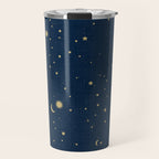 Magical Night / Galaxy in Blue and Golden Yellow Shades Travel Mug Gallery Image 1