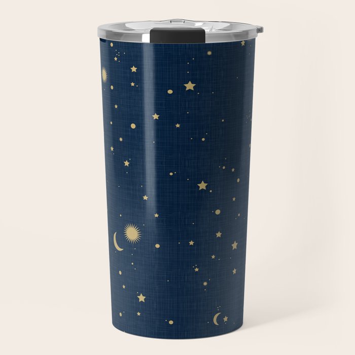 Magical Night / Galaxy in Blue and Golden Yellow Shades Travel Mug Gallery Image 1