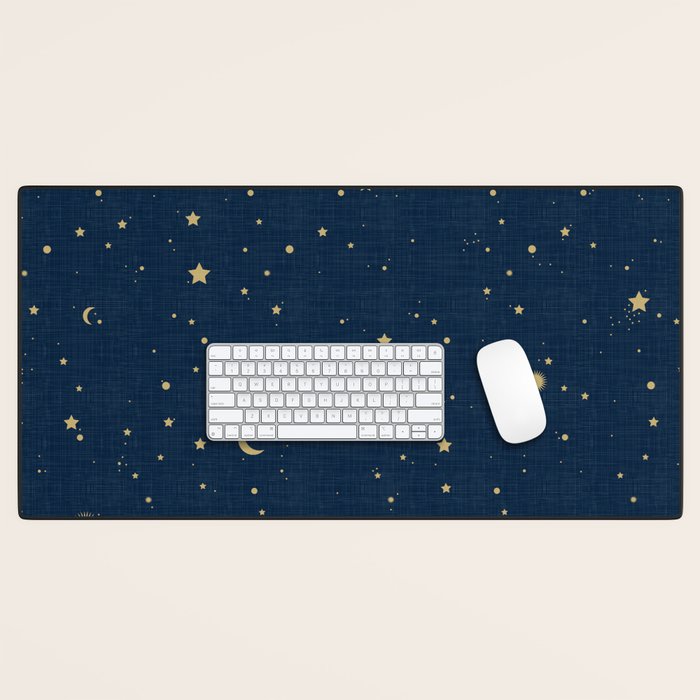 Magical Night / Galaxy in Blue and Golden Yellow Shades Desk Mat Gallery Image 1