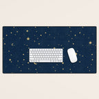 Magical Night / Galaxy in Blue and Golden Yellow Shades Desk Mat Gallery Image 1