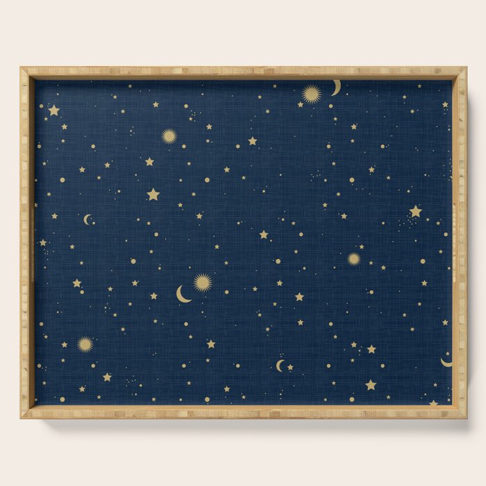 Magical Night / Galaxy in Blue and Golden Yellow Shades Serving Tray Gallery Image 1