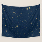 Magical Night / Galaxy in Blue and Golden Yellow Shades Wall Tapestry Gallery Image 4