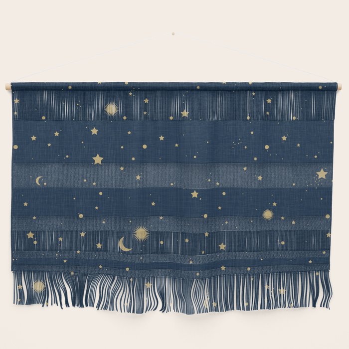 Magical Night / Galaxy in Blue and Golden Yellow Shades Wall Hanging Gallery Image 1