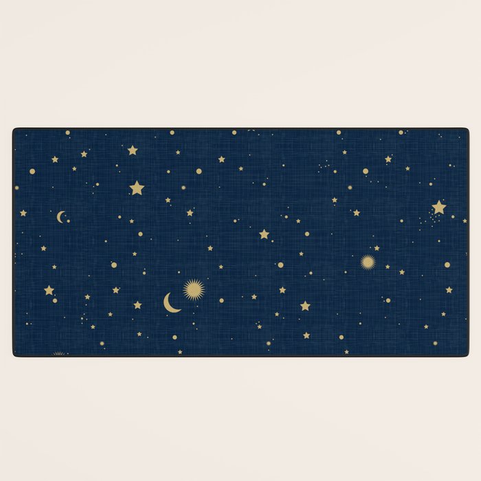 Magical Night / Galaxy in Blue and Golden Yellow Shades Desk Mat Gallery Image 3