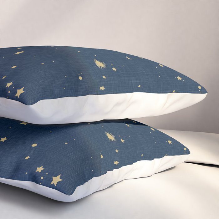 Magical Night / Galaxy in Blue and Golden Yellow Shades Pillow Sham Gallery Image 3
