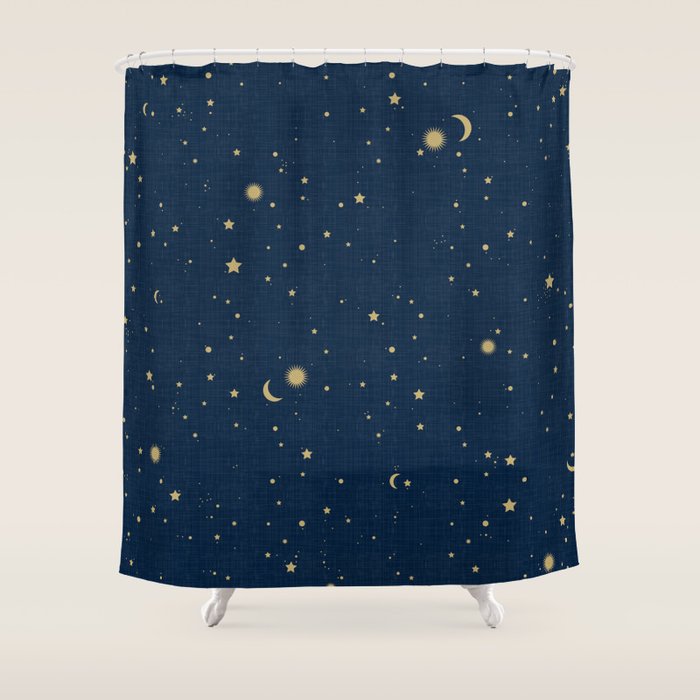Magical Night / Galaxy in Blue and Golden Yellow Shades Shower Curtain Gallery Image 1