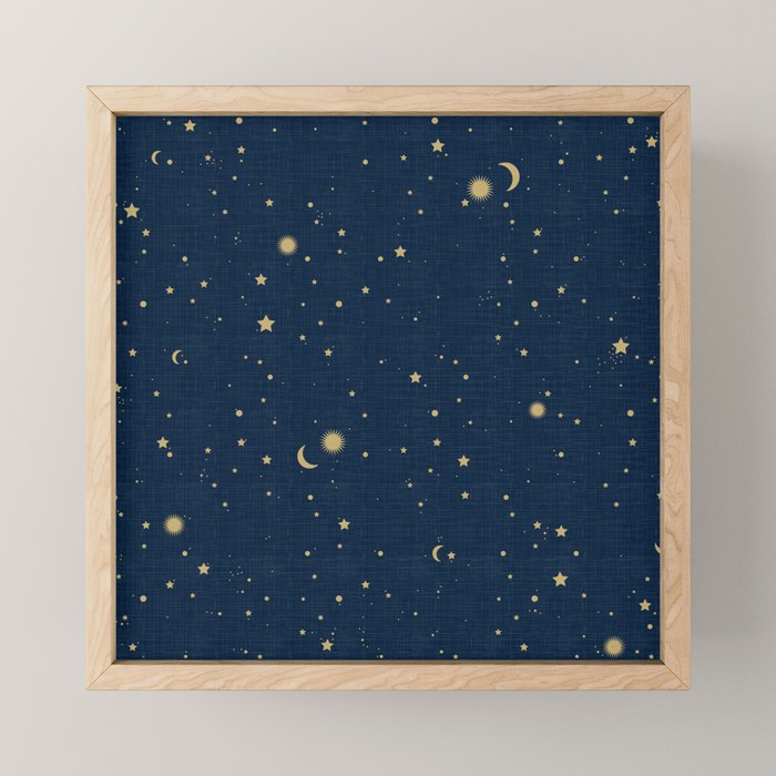 Magical Night / Galaxy in Blue and Golden Yellow Shades Mini Art Print Gallery Image 1