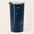 Magical Night / Galaxy in Blue and Golden Yellow Shades Travel Mug Gallery Image 3