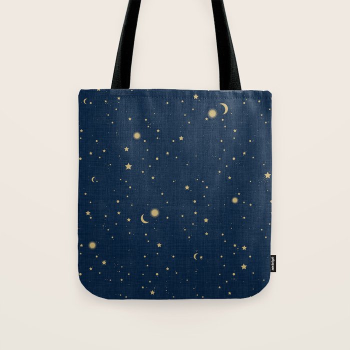 Magical Night / Galaxy in Blue and Golden Yellow Shades Tote Bag Gallery Image 1
