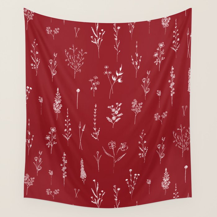 Red Wildflowers Wall Tapestry Gallery Image 1