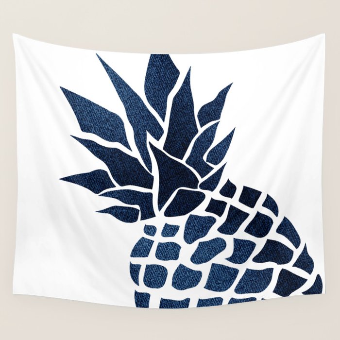Pineapple, Big Blue, Denim Navy Wall Tapestry Gallery Image 4