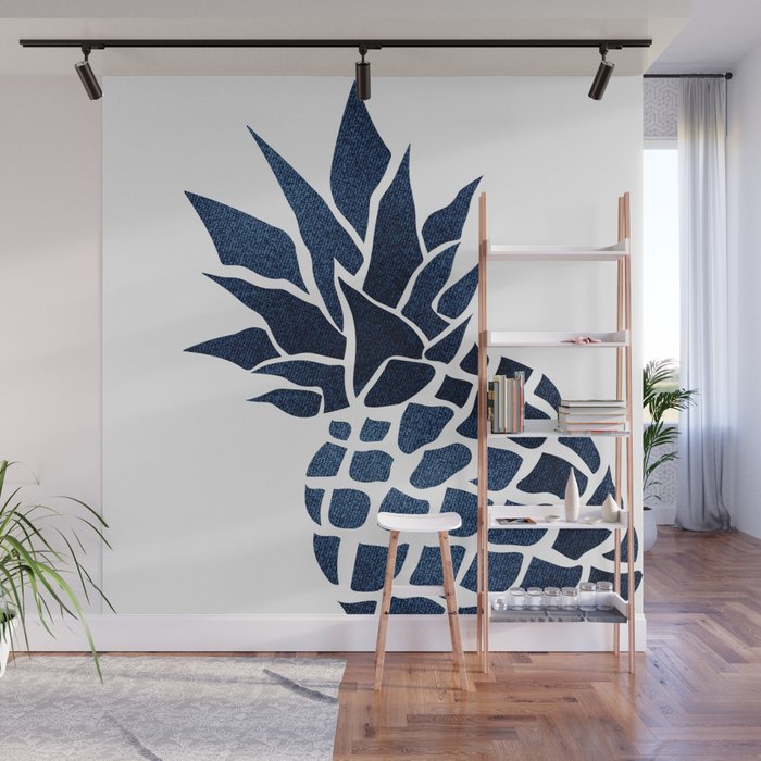 Pineapple, Big Blue, Denim Navy Wall Mural Gallery Image 1