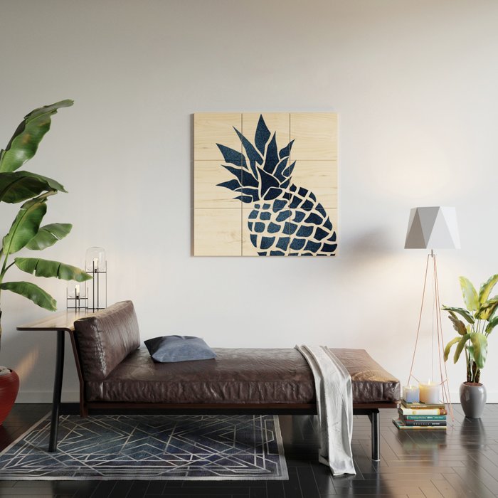 Pineapple, Big Blue, Denim Navy Wood Wall Art Gallery Image 2