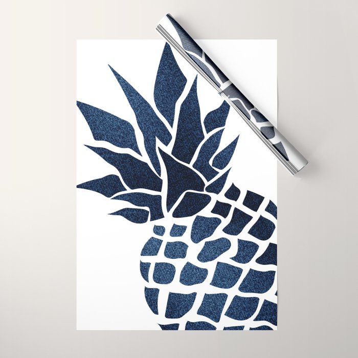 Pineapple, Big Blue, Denim Navy Wrapping Paper Gallery Image 1