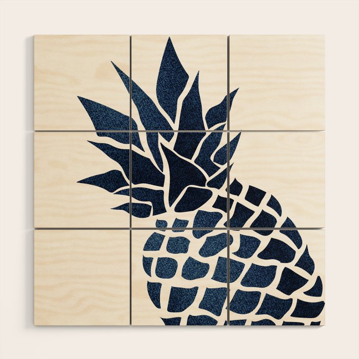 Pineapple, Big Blue, Denim Navy Wood Wall Art Gallery Image 1