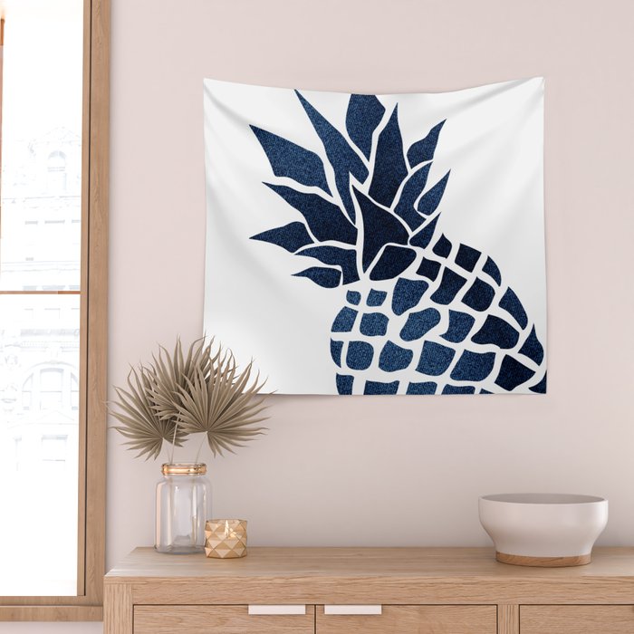 Pineapple, Big Blue, Denim Navy Wall Tapestry Gallery Image 2