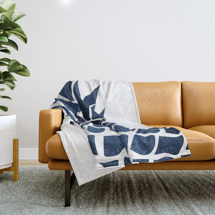 Pineapple, Big Blue, Denim Navy Throw Blanket Gallery Image 1
