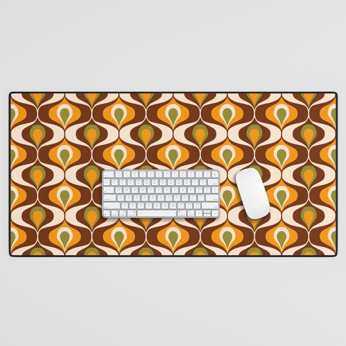 Retro 70s ovals op-art pattern brown, orange Desk Mat Gallery Image 1
