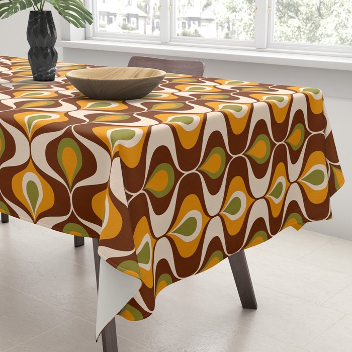 Retro 70s ovals op-art pattern brown, orange Tablecloth Gallery Image 3