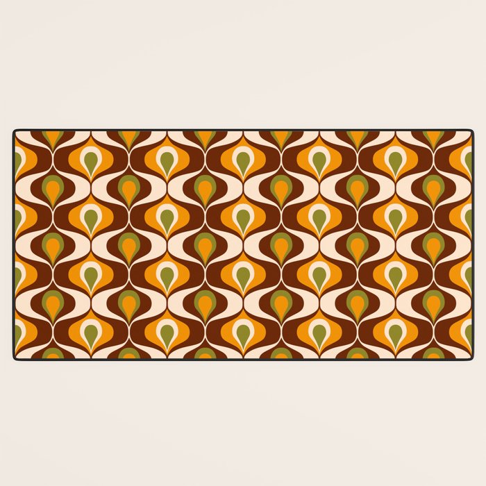 Retro 70s ovals op-art pattern brown, orange Desk Mat Gallery Image 3