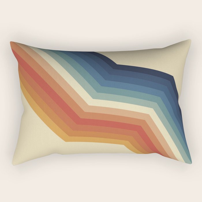 Funky Colorful 70s Rainbow Striped Zig Zag Pattern Blue Orange Hues Rectangular Pillow Gallery Image 2