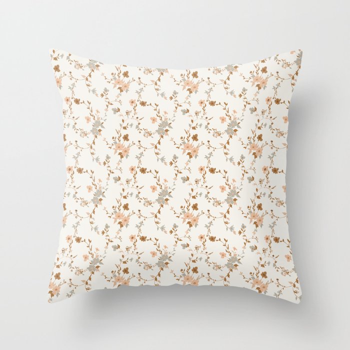 tossed wildflowers - sage apricot Throw Pillow Gallery Image 1