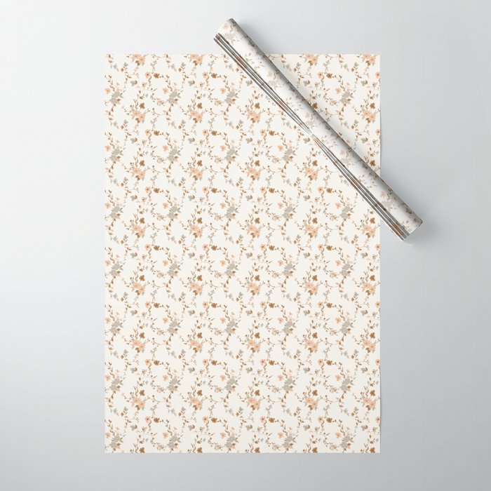 tossed wildflowers - sage apricot Wrapping Paper Gallery Image 1