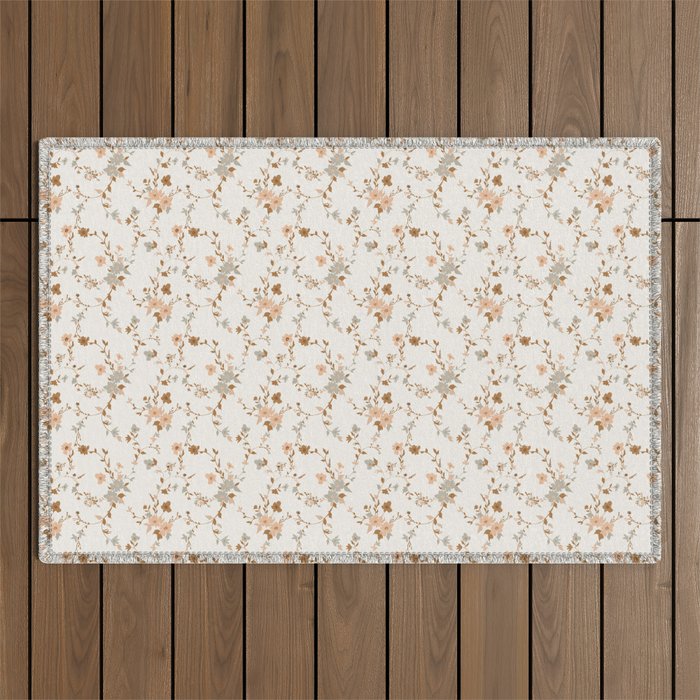 tossed wildflowers - sage apricot Outdoor Rug Gallery Image 1