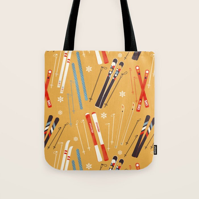 Bright Retro Ski Pattern Tote Bag Gallery Image 1