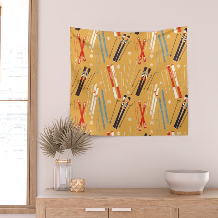 Bright Retro Ski Pattern Wall Tapestry Gallery Image 2