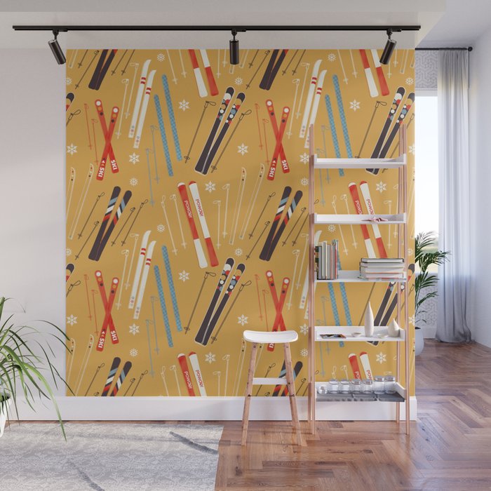 Bright Retro Ski Pattern Wall Mural Gallery Image 1