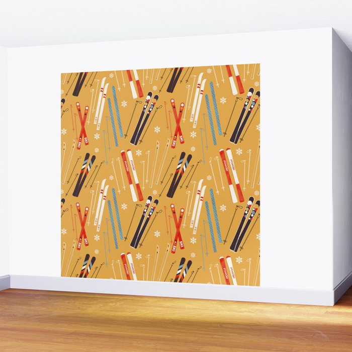 Bright Retro Ski Pattern Wall Mural Gallery Image 2