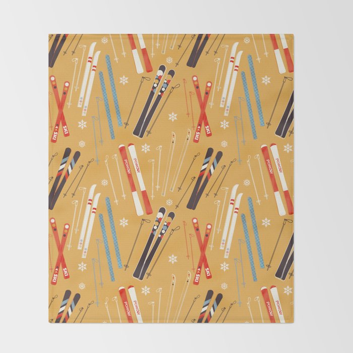 Bright Retro Ski Pattern Throw Blanket Gallery Image 2