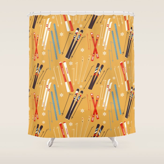 Bright Retro Ski Pattern Shower Curtain Gallery Image 1