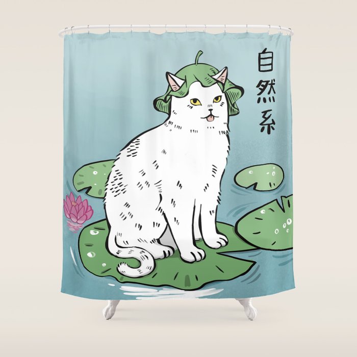 Lotus Cat Shower Curtain Gallery Image 1