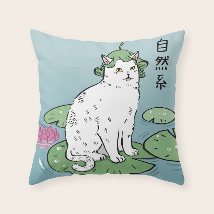 Lotus Cat Throw Pillow Gallery Image 1